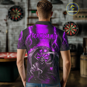 Personalized Purple Grim Reaper Thunder Lightning Darts Shirt For Men, 3D Darts Team Jerseys TDM4533