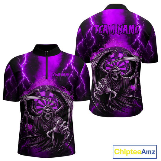 Personalized Purple Grim Reaper Thunder Lightning Darts Shirt For Men, 3D Darts Team Jerseys TDM4533