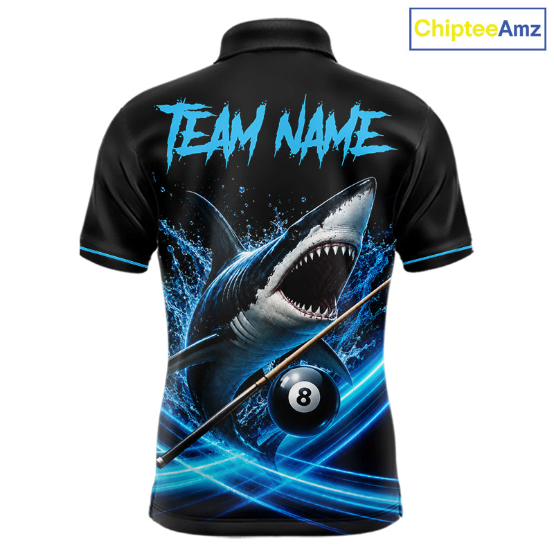 Black And Blue 8 Ball Shark Billiard League Shirts For Men Custom Pool Team Jersey Polo & 1/4 Zip TDM7165