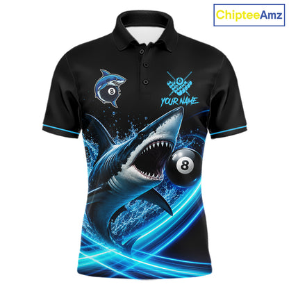 Black And Blue 8 Ball Shark Billiard League Shirts For Men Custom Pool Team Jersey Polo & 1/4 Zip TDM7165
