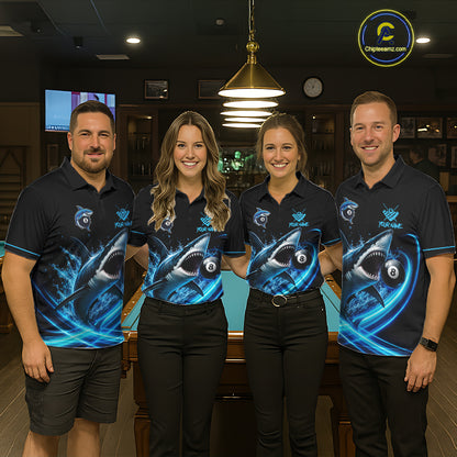 Black And Blue 8 Ball Shark Billiard League Shirts For Men Custom Pool Team Jersey Polo & 1/4 Zip TDM7165
