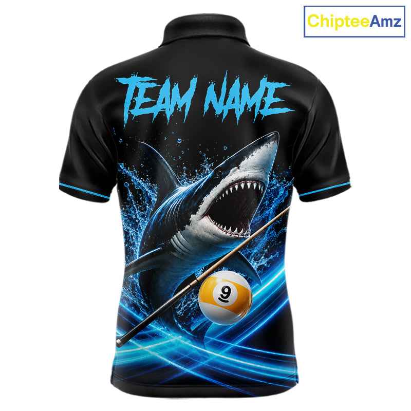 Black And Blue 9 Ball Shark Billiard League Shirts For Men Custom Pool Team Jersey Polo & 1/4 Zip TDM7166