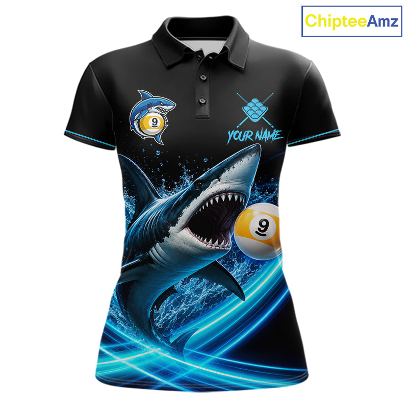 Black And Blue 9 Ball Shark Billiard League Shirts For Women Custom Pool Team Jersey Polo & 1/4 Zip TDM7166