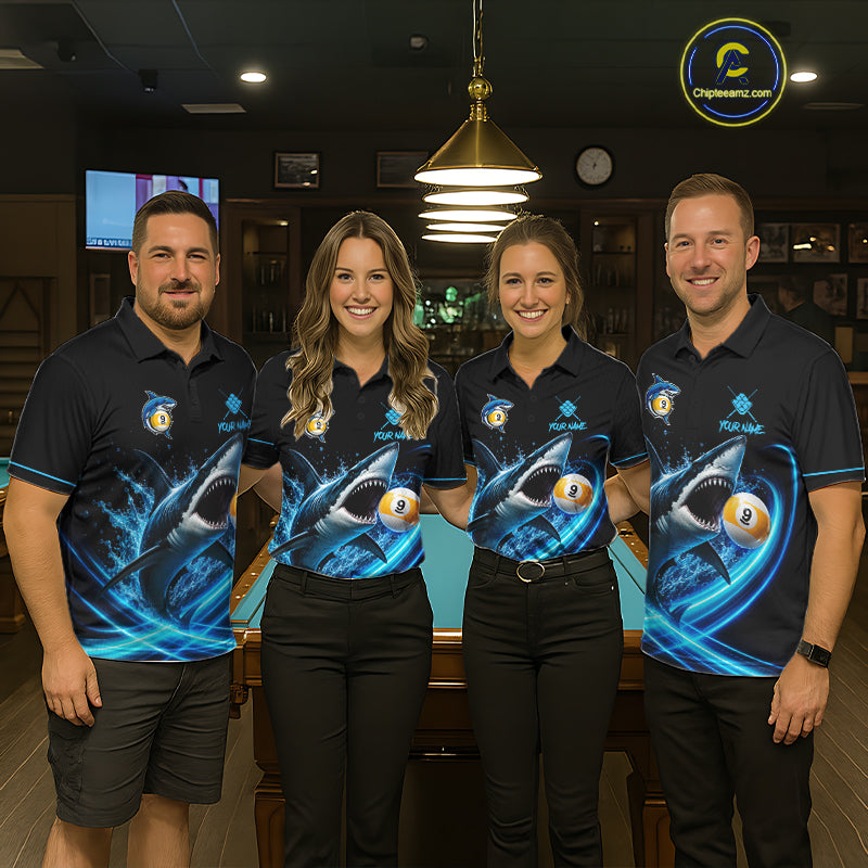 Black And Blue 9 Ball Shark Billiard League Shirts For Women Custom Pool Team Jersey Polo & 1/4 Zip TDM7166