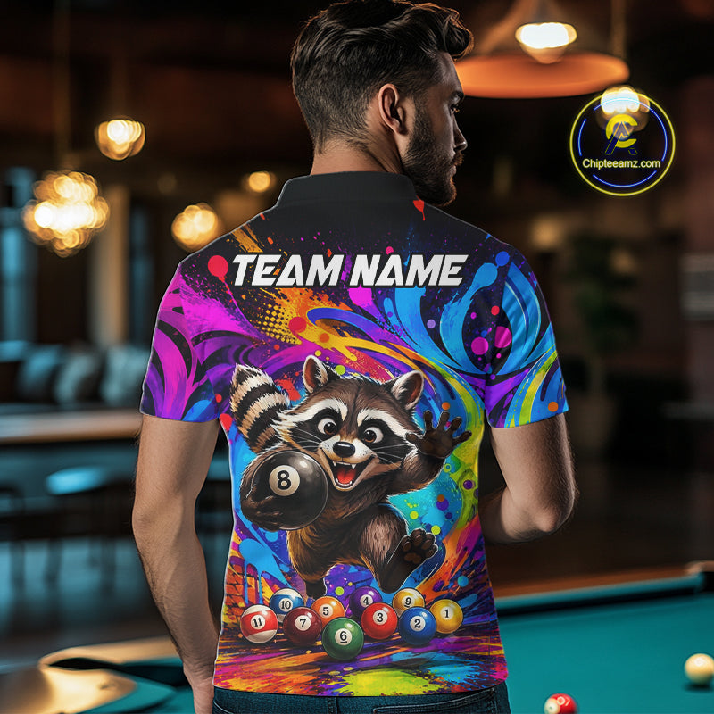 Funny Raccoon Colorful 8 Ball Billiard Shirts For Men Custom Billiard Jersey, Pool Player Gifts TDM7174