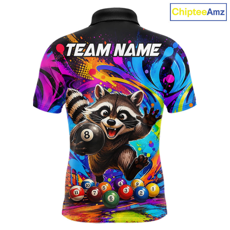 Funny Raccoon Colorful 8 Ball Billiard Shirts For Men Custom Billiard Jersey, Pool Player Gifts TDM7174