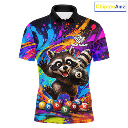 Funny Raccoon Colorful 8 Ball Billiard Shirts For Men Custom Billiard Jersey, Pool Player Gifts TDM7174