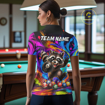Funny Raccoon Colorful 8 Ball Billiard Shirts For Women Custom Billiard Jersey, Pool Player Gifts TDM7174