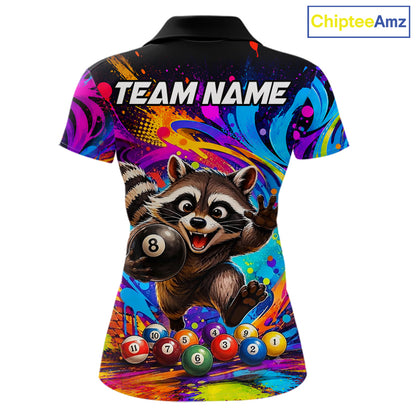 Funny Raccoon Colorful 8 Ball Billiard Shirts For Women Custom Billiard Jersey, Pool Player Gifts TDM7174