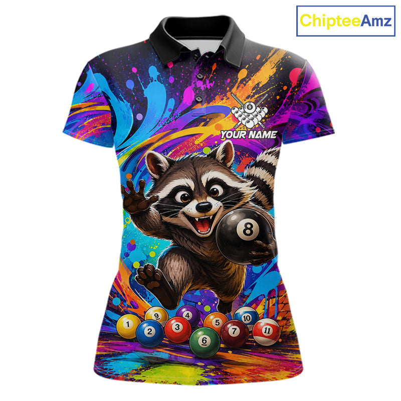 Funny Raccoon Colorful 8 Ball Billiard Shirts For Women Custom Billiard Jersey, Pool Player Gifts TDM7174