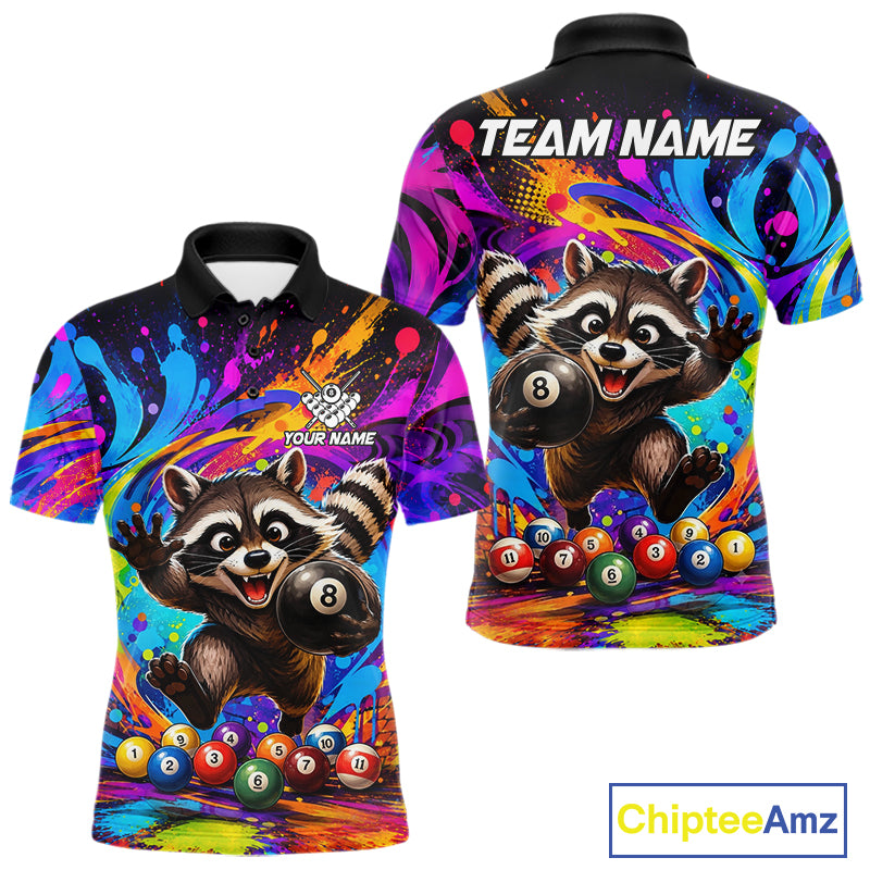 Funny Raccoon Colorful 8 Ball Billiard Shirts For Men Custom Billiard Jersey, Pool Player Gifts TDM7174