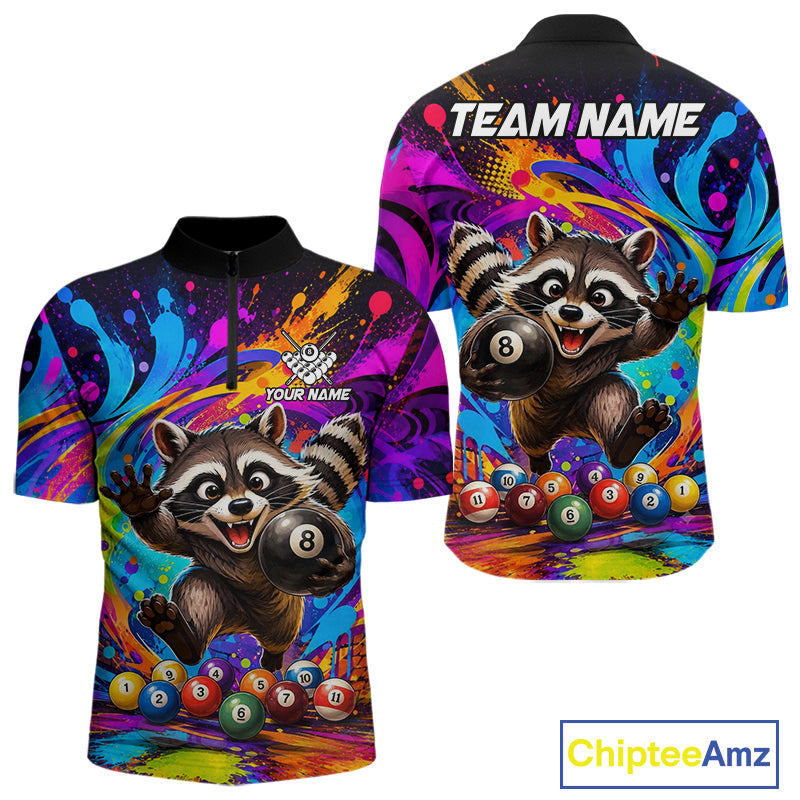 Funny Raccoon Colorful 8 Ball Billiard Shirts For Men Custom Billiard Jersey, Pool Player Gifts TDM7174