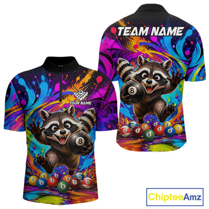 Funny Raccoon Colorful 8 Ball Billiard Shirts For Men Custom Billiard Jersey, Pool Player Gifts TDM7174