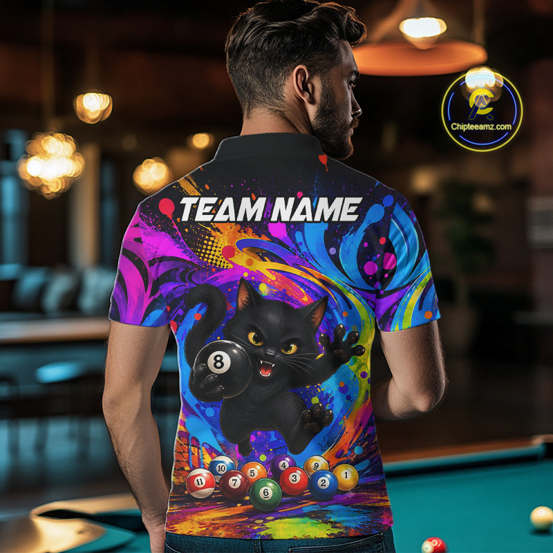 Funny Cat Colorful 8 Ball Billiard Shirts For Men Custom Billiard Team Jersey, Pool Player Gifts TDM7175