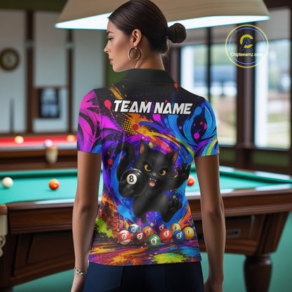 Funny Cat Colorful 8 Ball Billiard Shirts For Women Custom Billiard Team Jersey, Pool Player Gifts TDM7175