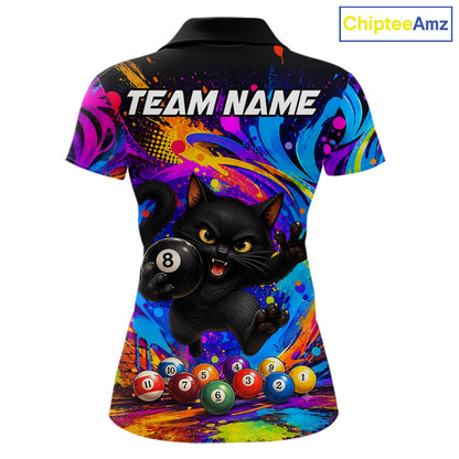 Funny Cat Colorful 8 Ball Billiard Shirts For Women Custom Billiard Team Jersey, Pool Player Gifts TDM7175