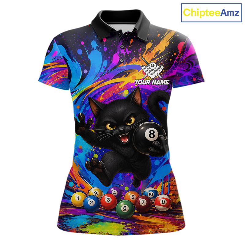 Funny Cat Colorful 8 Ball Billiard Shirts For Women Custom Billiard Team Jersey, Pool Player Gifts TDM7175
