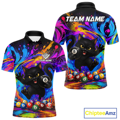 Funny Cat Colorful 8 Ball Billiard Shirts For Men Custom Billiard Team Jersey, Pool Player Gifts TDM7175