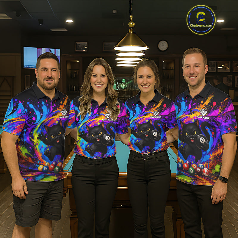 Funny Cat Colorful 8 Ball Billiard Shirts For Women Custom Billiard Team Jersey, Pool Player Gifts TDM7175