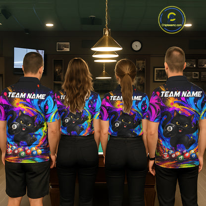 Funny Cat Colorful 8 Ball Billiard Shirts For Women Custom Billiard Team Jersey, Pool Player Gifts TDM7175