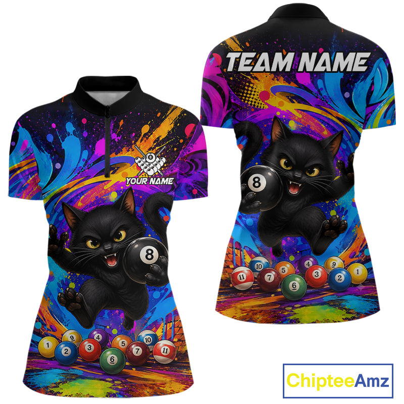 Funny Cat Colorful 8 Ball Billiard Shirts For Women Custom Billiard Team Jersey, Pool Player Gifts TDM7175