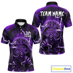 Purple Grim Reaper Lightning 3D Darts Shirt For Men Custom Darts Jersey Team Polo &  1/4 Zip TDM4952