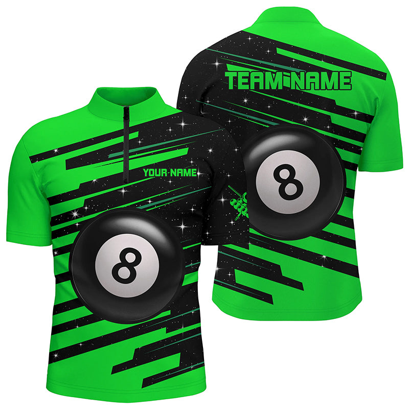 Green 8 Ball Pool Billiard Jerseys Men Quarter-Zip Shirts Custom League Billiard Shirts TDM0700