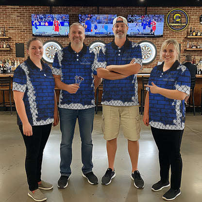 Blue Brick-Wall Fierce Bulldog Men Darts Quarter- Zip Team Shirt Personalized Name For Players NYN2116