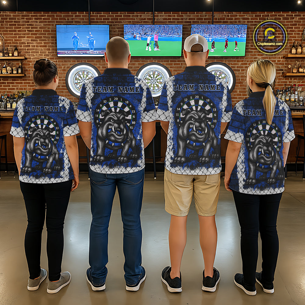 Blue Brick-Wall Fierce Bulldog Men Darts Quarter- Zip Team Shirt Personalized Name For Players NYN2116