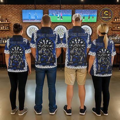 Blue Brick-Wall Fierce Bulldog Men Darts Quarter- Zip Team Shirt Personalized Name For Players NYN2116