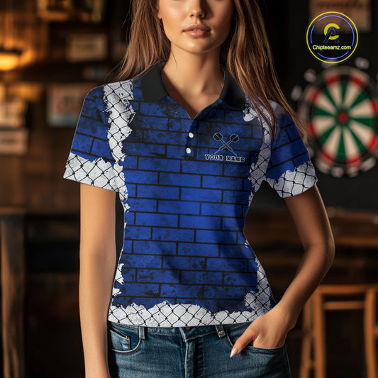 Blue Brick-Wall Fierce Bulldog Women Darts Polo Team Shirt Personalized Name For Players NYN2116