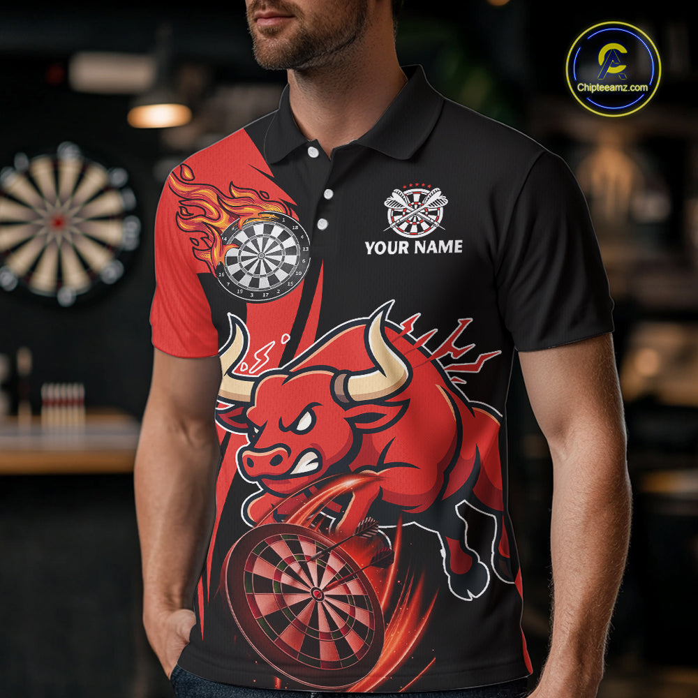 Black And Red Custom Bull Darts Shirt For Men, Personalized Darts Jersey Team Polo & 1/4 Zip TDM5389