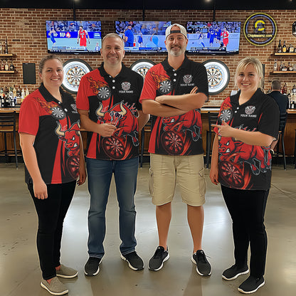 Black And Red Custom Bull Darts Shirt For Men, Personalized Darts Jersey Team Polo & 1/4 Zip TDM5389