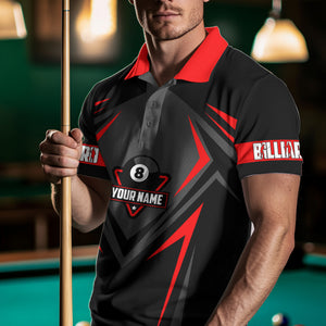 Black And Red 8 Ball Pool Billiard Jerseys For Men Custom Polo & Quarter Zip Billiard Team Shirts TDM3387