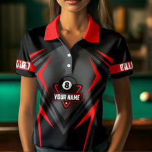 Load image into Gallery viewer, Black And Red 8 Ball Pool Billiard Jerseys For Women Custom Polo &amp; Quarter Zip Billiard Team Shirts TDM3387