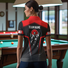 Load image into Gallery viewer, Black And Red 8 Ball Pool Billiard Jerseys For Women Custom Polo &amp; Quarter Zip Billiard Team Shirts TDM3387