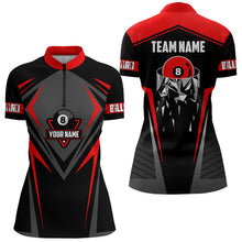 Load image into Gallery viewer, Black And Red 8 Ball Pool Billiard Jerseys For Women Custom Polo &amp; Quarter Zip Billiard Team Shirts TDM3387