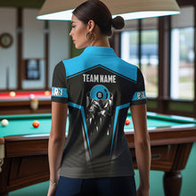 Load image into Gallery viewer, Black And Blue 8 Ball Pool Billiard Jerseys For Women Custom Polo &amp; Quarter Zip Billiard Team Shirts TDM3388