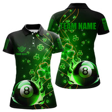 Load image into Gallery viewer, Green 8 Ball Pool Fire Luckiest Shamrock Women Billiard Shirt Custom St Patrick Day Billiard Jerseys TDM3389