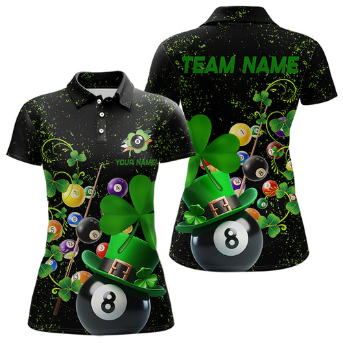 Black Grunge Billiard Balls Luckiest Shamrock Women Pool Shirts Custom St Patrick Day Billiard Jersey TDM3390