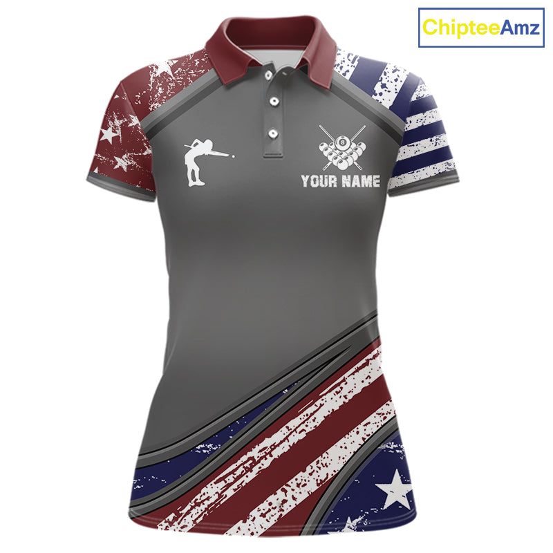 Personalized US Flag 8 Ball Pool Billiard Shirt For Women Custom Patriotic Billiard Team Jersey TDM5678