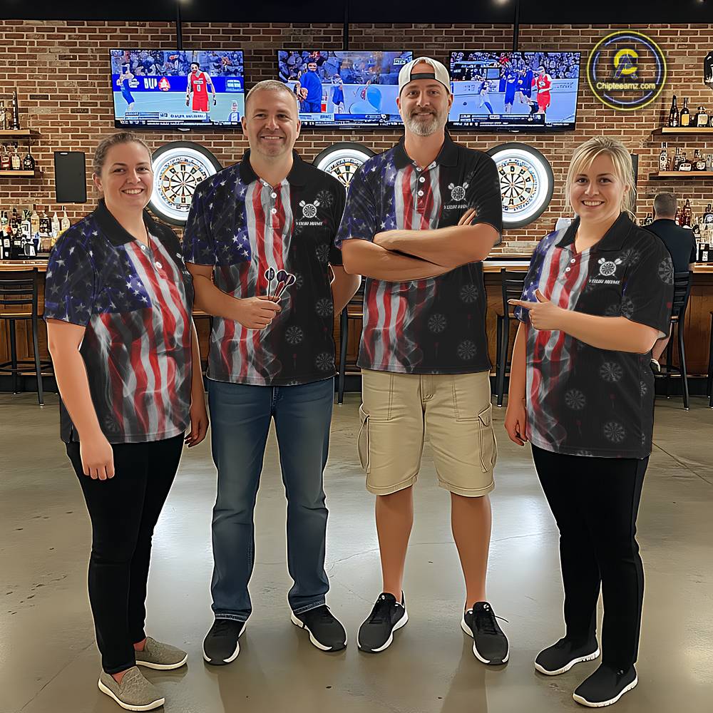 Personalized American Flag Smoke Darts Shirt For Women, Patriotic Darts Jersey Team Polo & 1/4 Zip TDM5680
