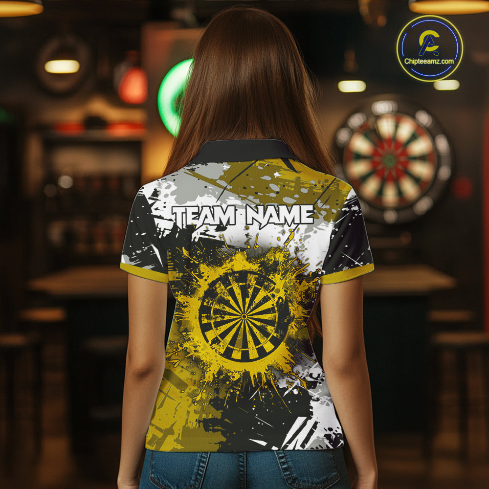 Custom Yellow Grunge Dart Shirt With Pocket Option For Women, Dart Team Jersey TDM5888