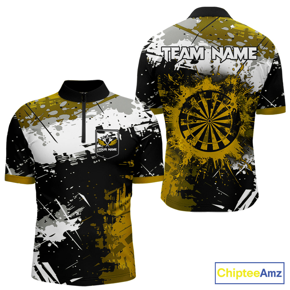 Custom Yellow Grunge Dart Shirt With Pocket Option For Men, Dart Team Jersey TDM5888