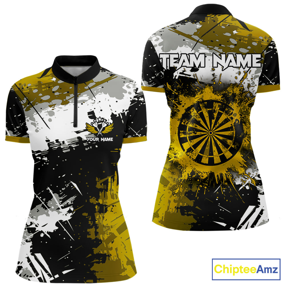 Custom Yellow Grunge Dart Shirt With Pocket Option For Women, Dart Team Jersey TDM5888
