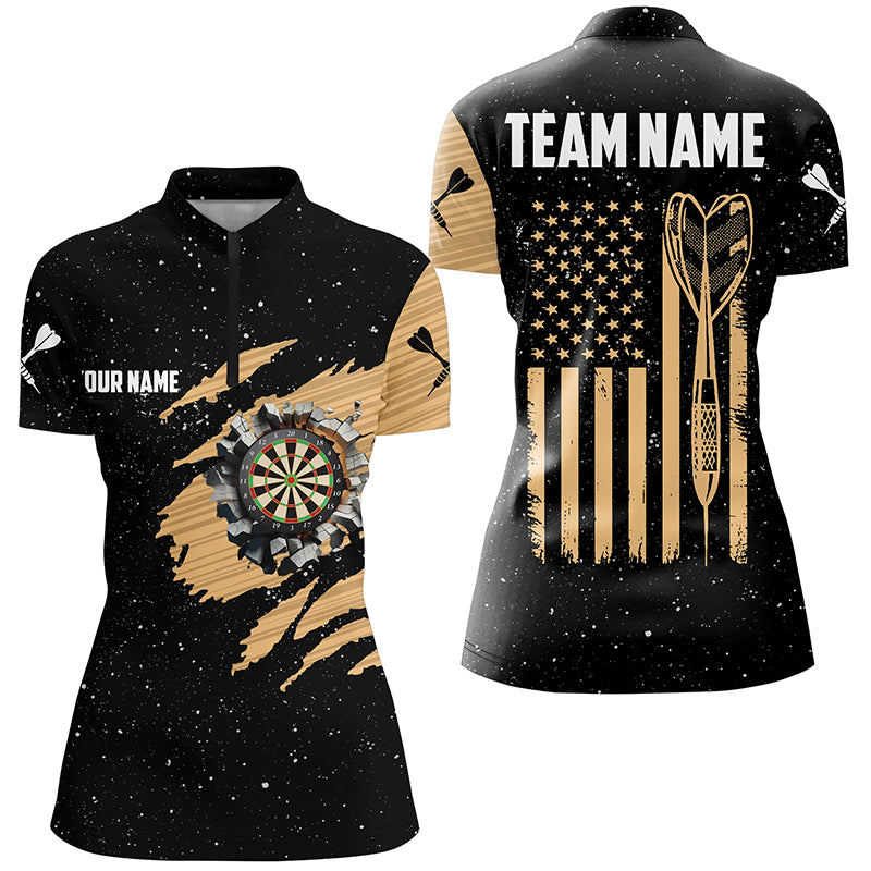 Customized Grunge American Flag Dart Women Quarter-Zip Shirts, Patriotic Dart Team Jerseys TDM1199