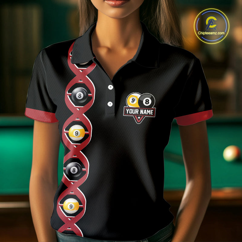 DNA Billiard 8 Ball & 9 Ball Shirts For Women Custom Funny Pool Billiard Jerseys Team Polo & 1/4 Zip TDM3863