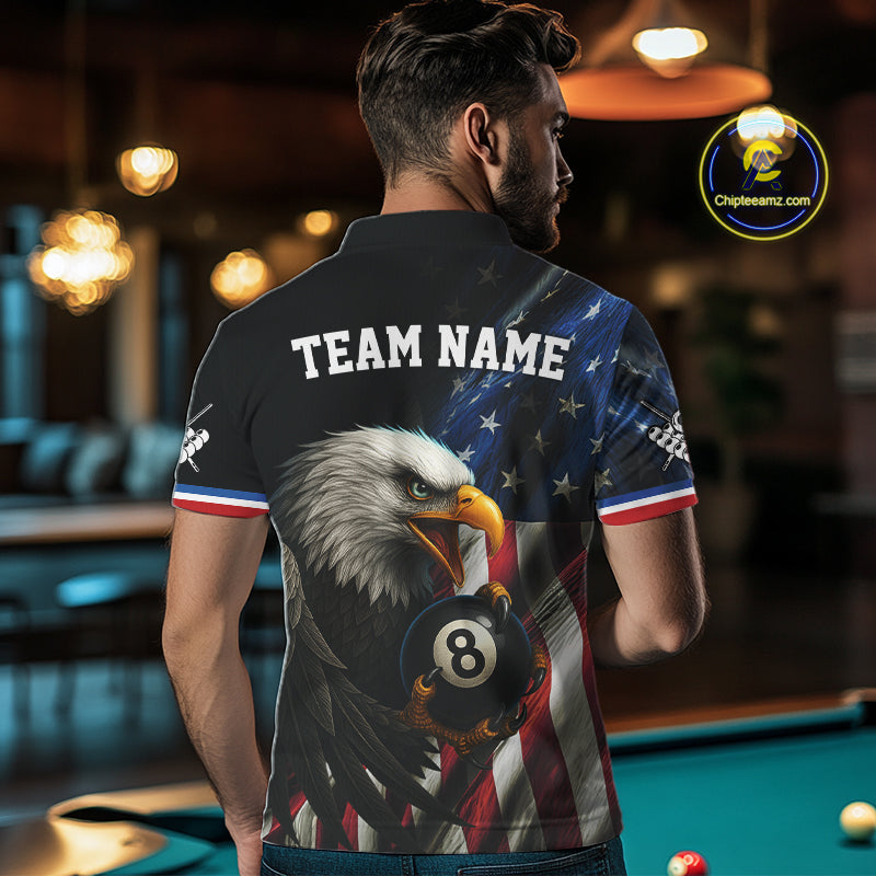 American Flag Eagle 8 Ball Mens Billiard Polo & 1/4 Zip Custom Patriotic Team Billiard Pool Jersey TDM3866
