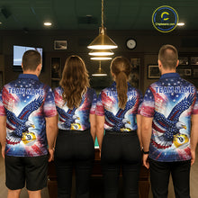 Load image into Gallery viewer, Custom 9 Ball American Flag Eagle Billiard Shirt For Women, Patriotic Pool Team Jersey Polo, 1/4 Zip TDM6282
