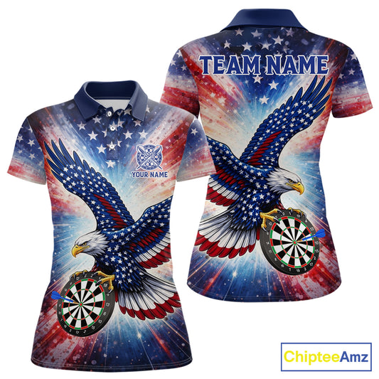 Personalized American Flag Eagle Darts Shirt For Women, Patriotic Darts Team Jersey Polo & 1/4 Zip TDM6283